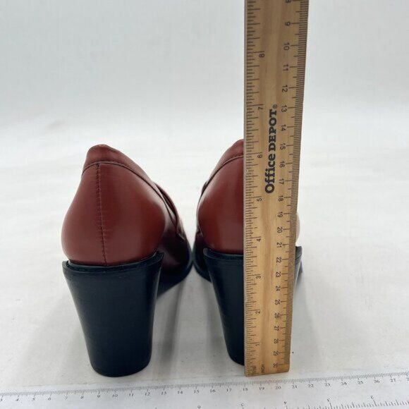 YDN Women Chunky High Heels Round Toe Oxford Loafer Shoes Slip On Office Work - Picture 4 of 7